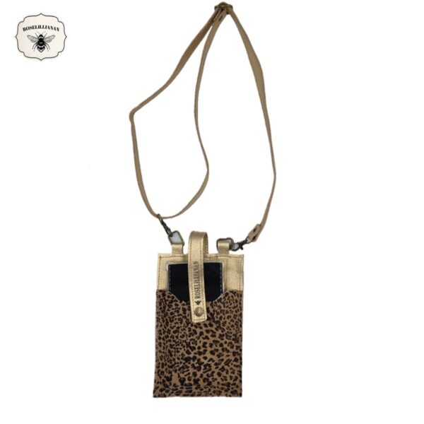 Genuine Leather Phone Pouch  Gold & Leopard