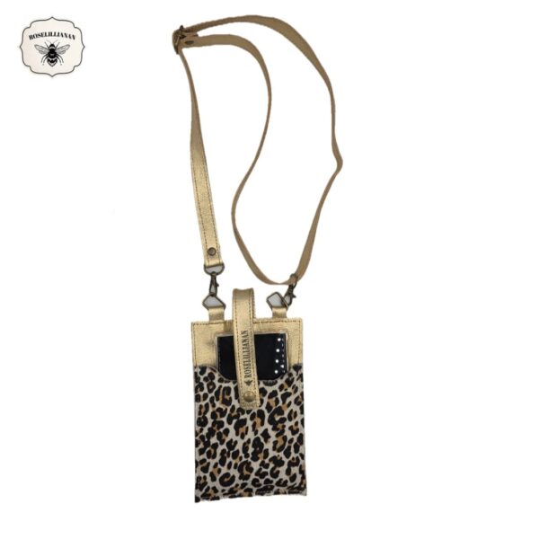 Genuine Leather Pouche Gold & White leopard